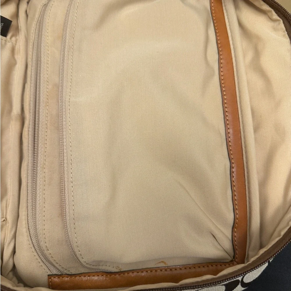 Coach Tan and Brown Signature Cosmetic Case